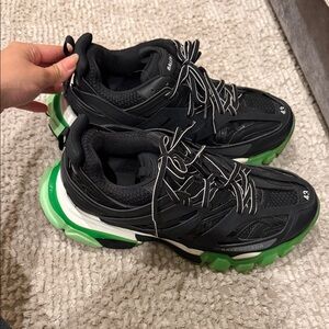 Balenciaga Men's Black and Green Athletic Sneakers